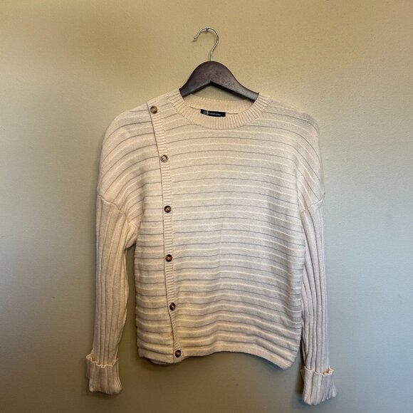 NWT PrettyGarden Side Button Sweater Cream Medium Long Sleeve Ribbed Knit - Picture 3 of 16